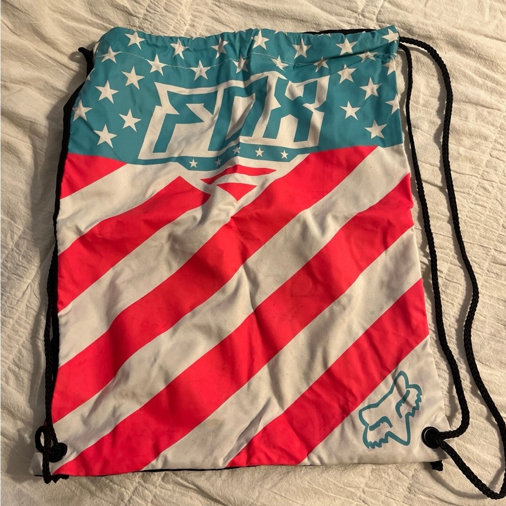 Fox Red and Blue Striped Drawstring Bag